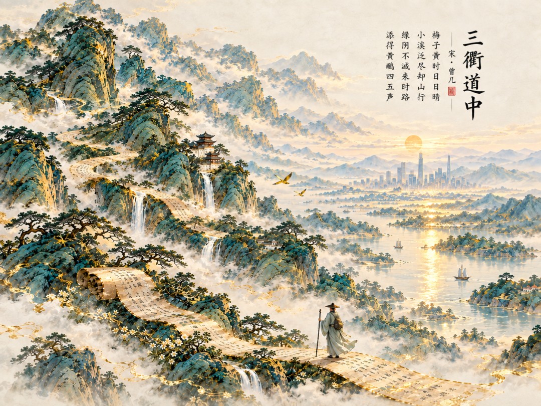 浙江广电「宋诗新绘」AI 海报创作大赛 —《三衢道中》AI 国风长卷